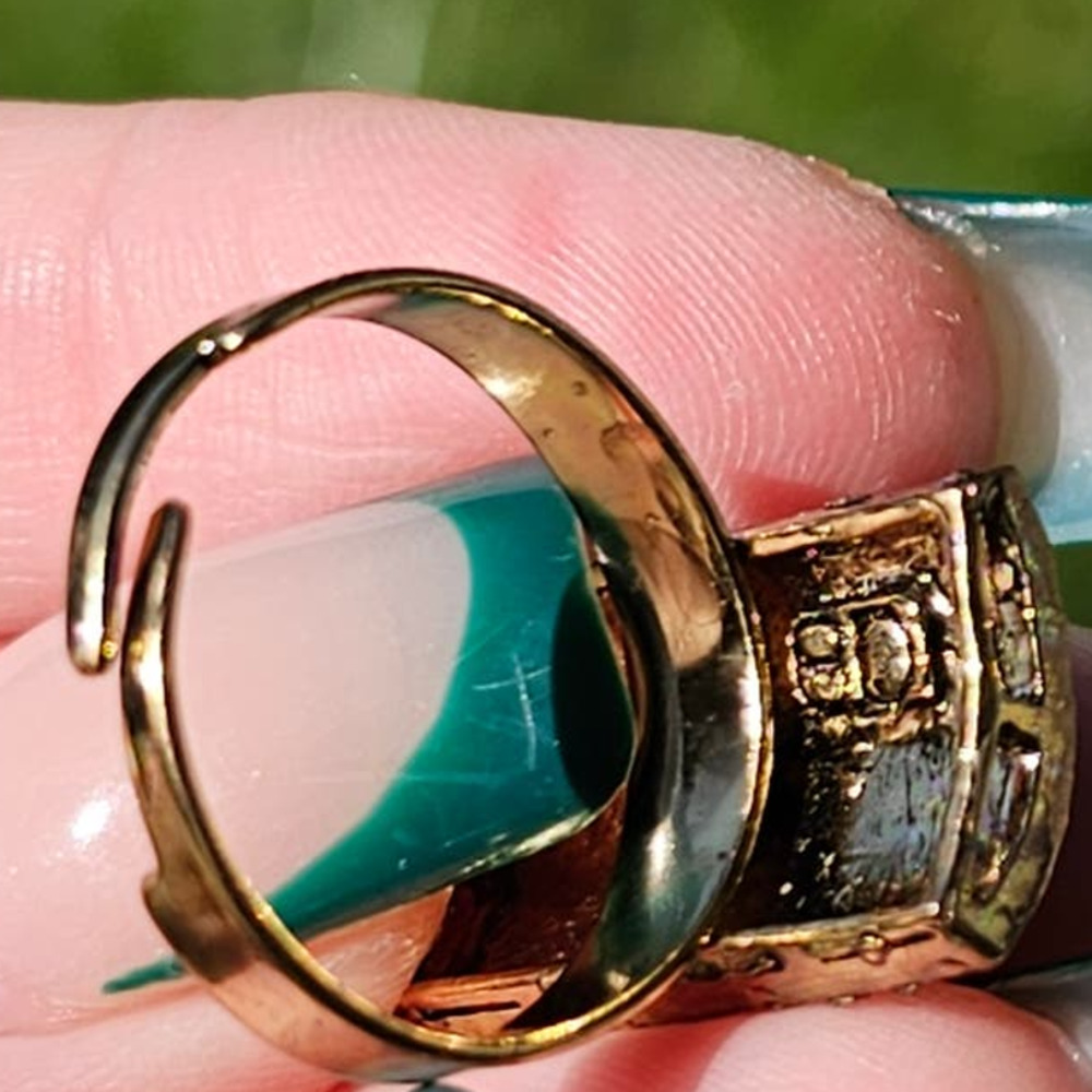 Signed EB Citrine Rhinestone Adjustable‎ Ring - Picture 2 of 5